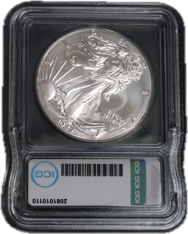 2025-W American Silver Eagle in an ICG MS70 graded holder